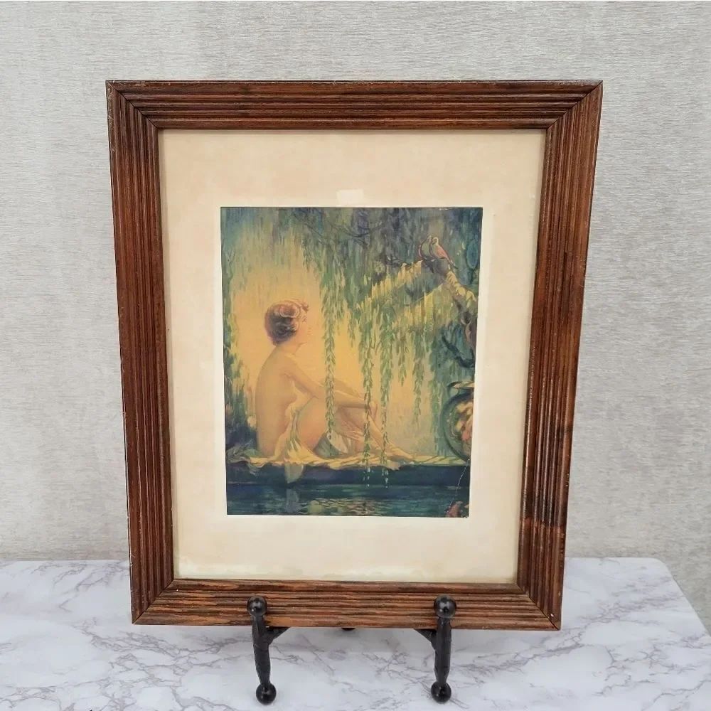 Framed Vintage Victorian style Nude Litho Art